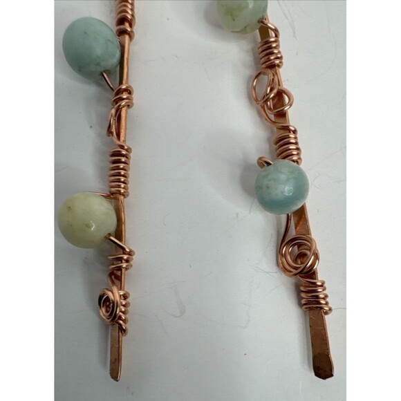 Artisan Crafted Hammered Copper And With  Wrapped Amazonite Dangle Earrings - Picture 5 of 7